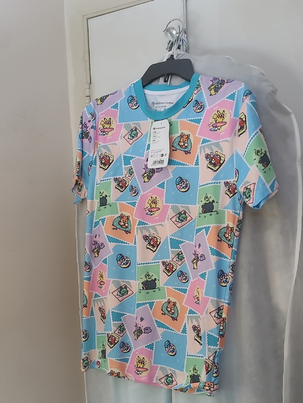 Pokemon Pastel Stamp Print Tee with Aqua Trim
